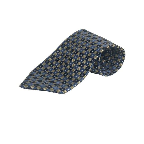 Geoffrey Beene Silk Tie Mens Blue Tan Geometric - Picture 3 of 7
